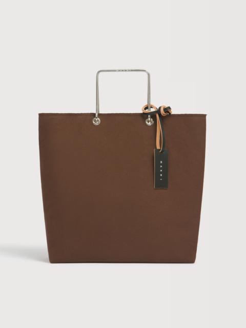 Marni BROWN CANVAS SHOPPER WITH METAL HANDLES