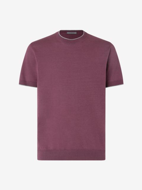 CORNELIANI Burgundy crew neck silk and cotton knitwear