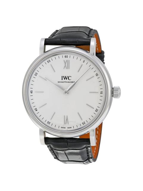 IWC Schaffhausen IWC Portofino Silver Dial 8 Day Power Reserve Black Leather Men's Watch 5111-02