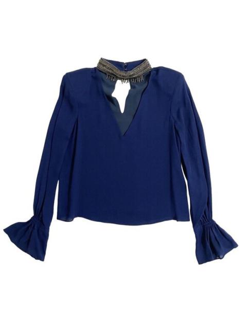 Other Designers Ramy Brook Annete Embellished Silk Bell-Sleeve Blue Blouse SZ S New - Defects
