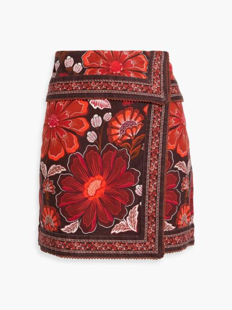 FARM RIO Wrap-effect floral-print cotton-twill mini skirt