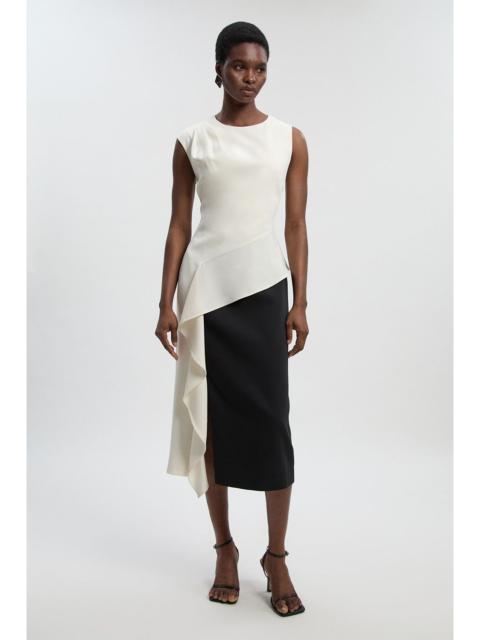 KAREN MILLEN Soft Tailored Asymmetric Neck Draped Waist Detail Midi Dress