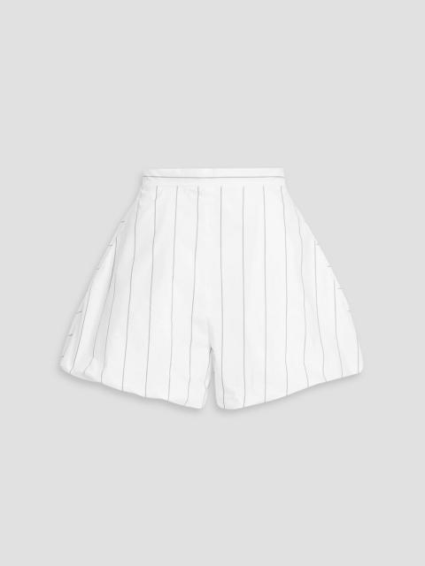Tibi Gathered striped cotton-blend poplin shorts