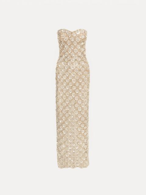 Oscar de la Renta MOTHER OF PEARL EMBROIDERED COLUMN GOWN