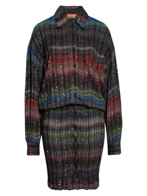 Missoni Missoni Long Sleeve Blouson Midi Dress in Black Multicolor Tones at Nordstrom
