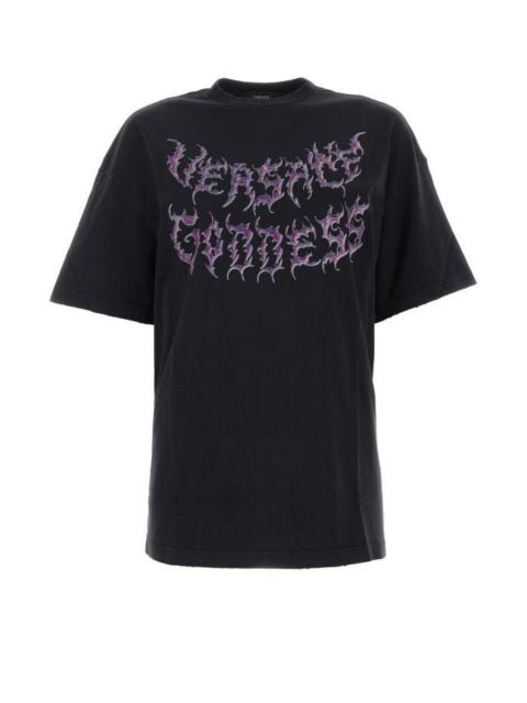 Versace Woman Black Cotton Oversize T-Shirt