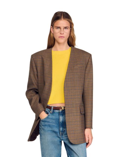 Sandro SANDRO Oversized checked jacket in Ocher /Blue at Nordstrom