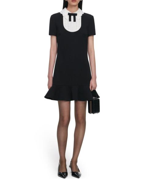 self-portrait BLACK CREPE LACE BIB MINI DRESS