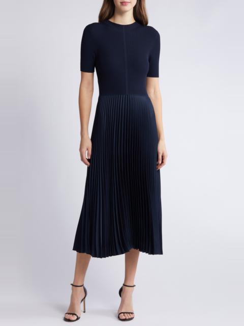 BOSS BOSS Fadrid Rib & Pleated Midi A-Line Dress in Sky Captain at Nordstrom