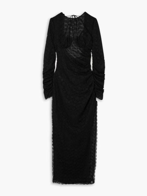 Alessandra Rich Open-back ruched lace maxi dress