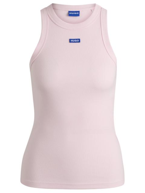 HUGO SLIM-FIT STRETCH-COTTON TOP WITH BLUE LOGO BADGE