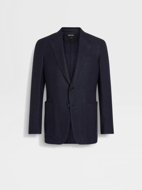 ZEGNA NAVY BLUE SILK CASHMERE AND LINEN JACKET