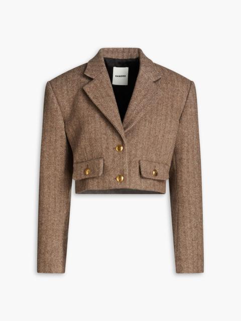 Sandro Cropped herringbone wool-blend blazer