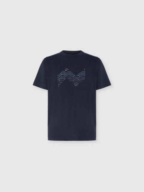 Missoni Missoni Short Sleeve T-shirt With Geometric Zigzag Insert And Logo in Blue at Nordstrom