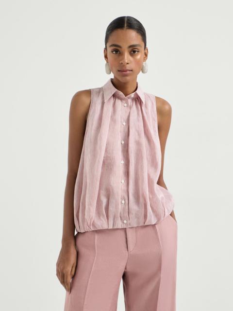 Brunello Cucinelli Striped linen and silk organza sleeveless shirt