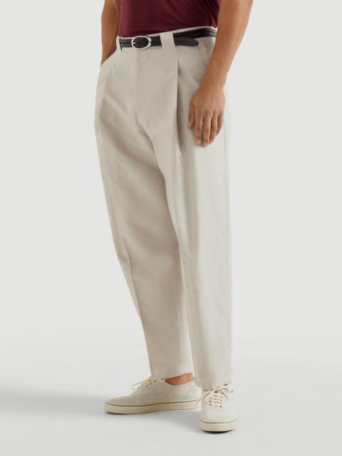 Brunello Cucinelli Cotton and linen panama trousers with pleat