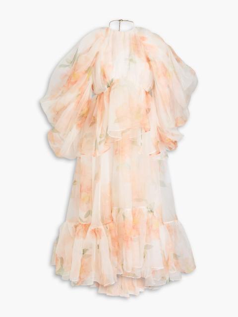 Zimmermann Cold-shoulder ruffled floral-print silk-organza maxi dress