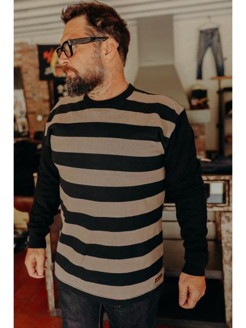 Iron Heart 11OZ COTTON KNIT LONG-SLEEVED SWEATER - STRIPED BODY WITH BLACK ARMS IHTB-05-GRY