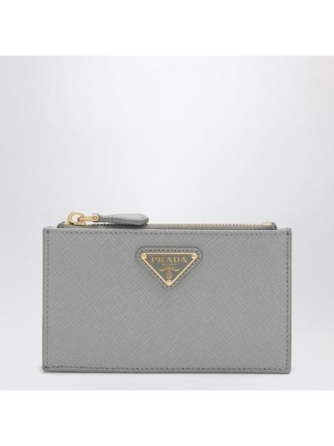 Prada Prada Light Gray Saffiano Leather Zip Card Holder Women