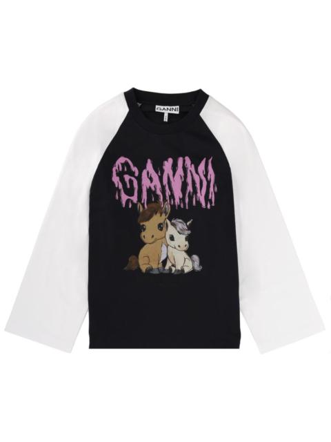 GANNI T-SHIRT IN COTONE CON STAMPA E LOGO