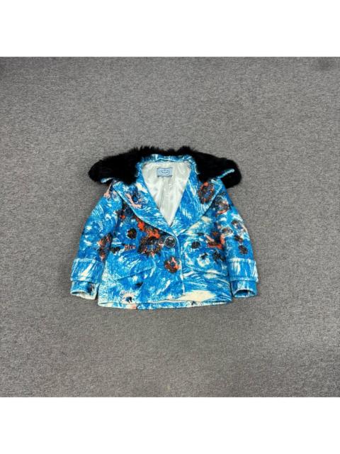 Prada Prada blue oil-painting style fur-collared turn-down jacket