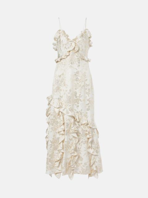 markarian Calandra ruffled floral jacquard midi dress