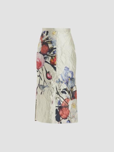 Erdem FLORAL PRINT TEXTURED SATIN PENCIL MIDI SKIRT