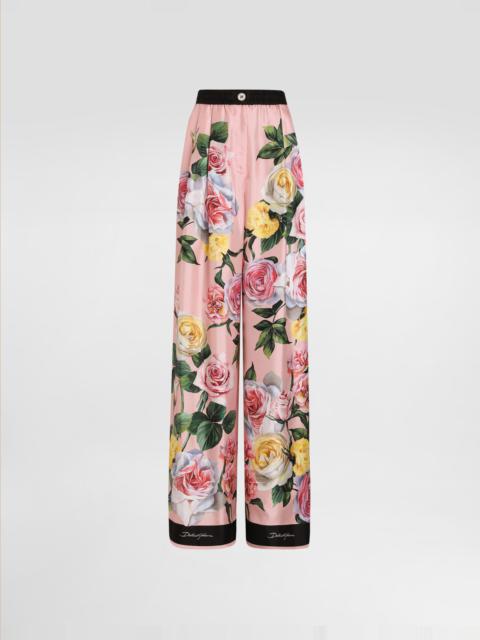 Dolce & Gabbana Silk pajama pants with rose and peony print