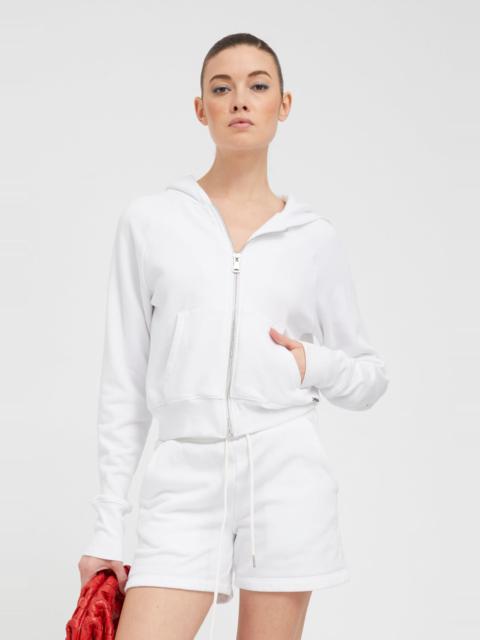 SPRWMN WHITE SHRUNKEN ZIP UP HOODIE