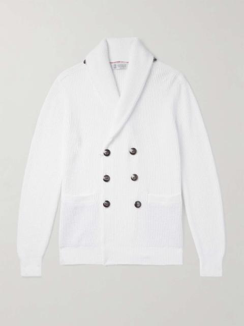 Brunello Cucinelli Shawl-Collar Double-Breasted Ribbed Cotton Cardigan