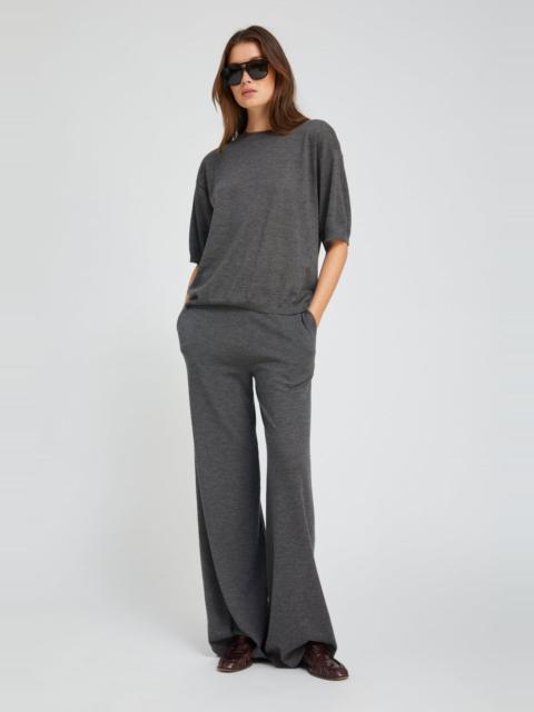 SPRWMN CHARCOAL CASHMERE WIDE LEG PANTS