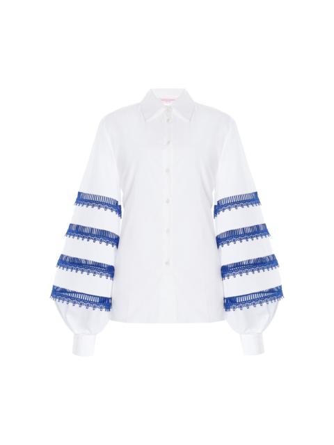 CAROLINA HERRERA Embroidered Cotton Poplin Shirt white