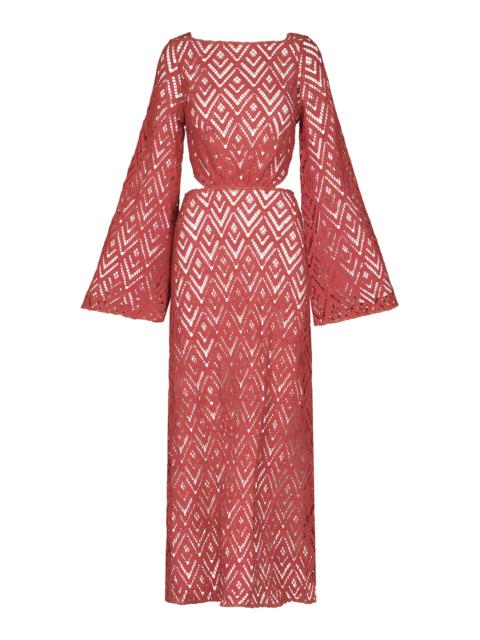 Johanna Ortiz Under The Sea Crochet Cotton Maxi Dress taupe