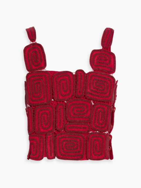 Cult Gaia Reia cropped bead-embellished wool-blend top