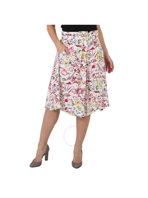 Kenzo Ladies Multicolor Floral Paint Print Asymmetric Gathered Skirt