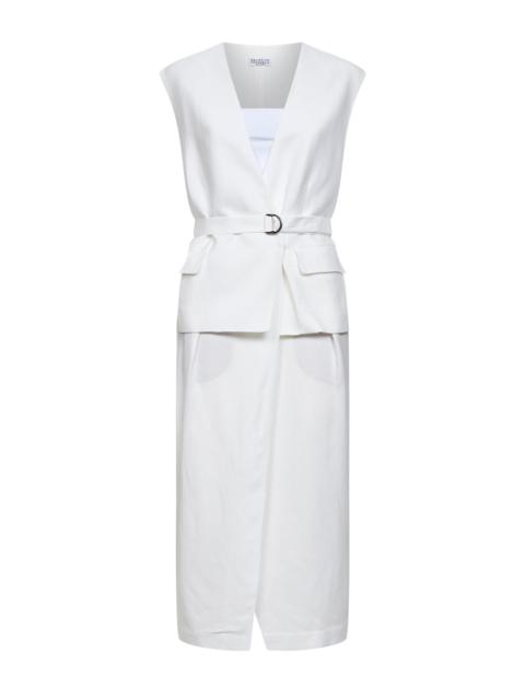 Brunello Cucinelli Brunello Cucinelli Women Ivory Viscose And Linen Fluid Twill Midi Dress