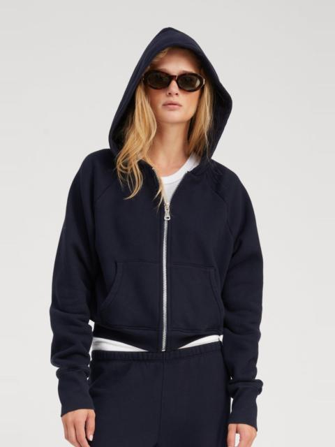 SPRWMN NAVY COTTON SHRUNKEN ZIP UP HOODIE