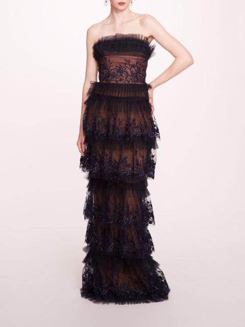 Marchesa TIERED TERRARIUM COLUMN GOWN