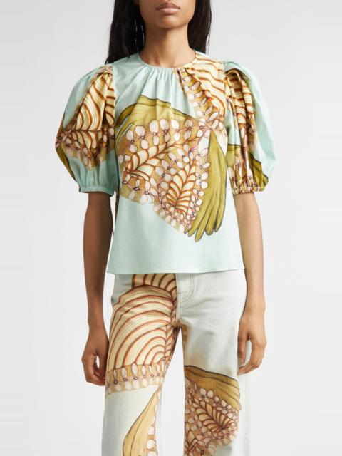 ULLA JOHNSON Ulla Johnson Ravena Puff Sleeve Cotton Top in Water Blossoms at Nordstrom
