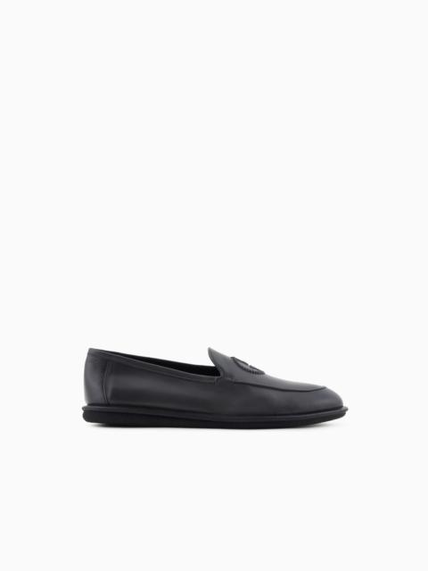 GIORGIO ARMANI VINTAGE NAPPA LEATHER LOAFERS WITH EMBROIDERED LOGO