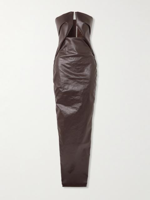 Rick Owens Strapless Cutout Coated-denim Gown