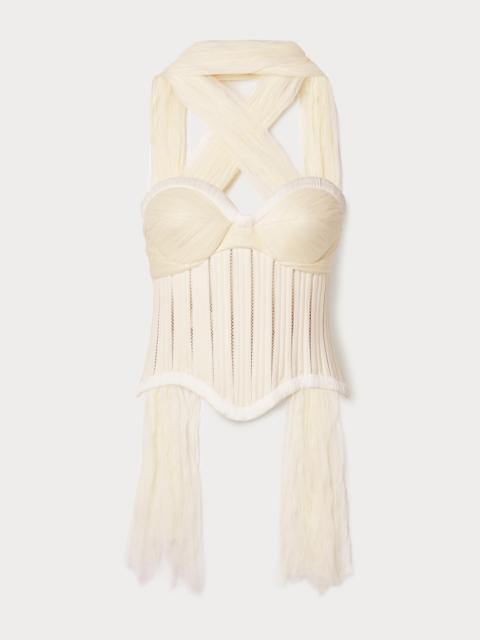 DANIELLE FRANKEL Anika Strapless Cotton-blend Twill, Tulle And Plissé-satin Bustier Top