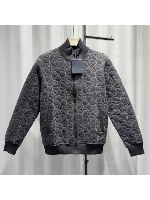Louis Vuitton Louis Vuitton Long Sleeve Three-Flower All-Over Logo Print Zip Cotton Gray Jacket