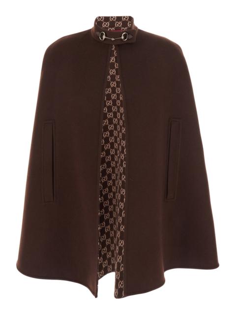 GUCCI Gucci Women Brown Cape With Iconic Clamp And Gg All-Over Motif Interior In Wool Woman