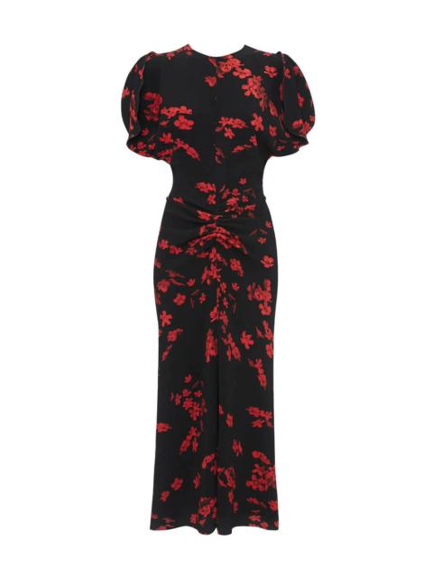 Victoria Beckham GATHERED WAIST MIDI DRESS SCIFI FLORAL BLACK