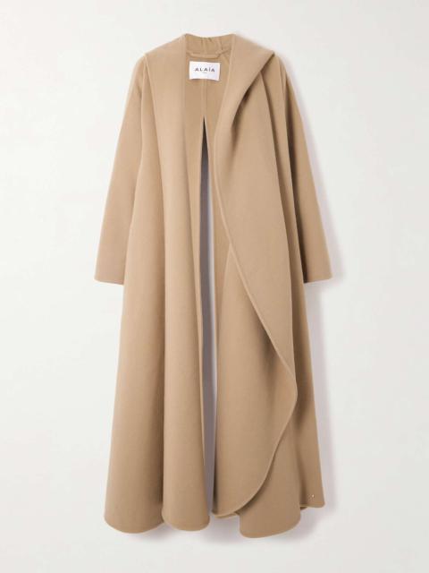Belted wool and cashmere-blend hooded coat Beige