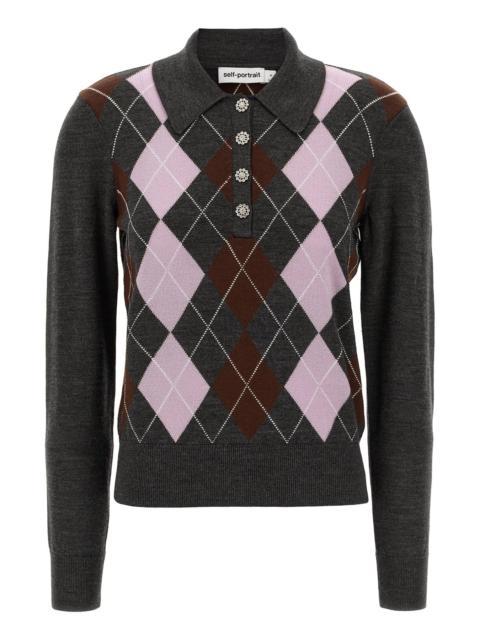 self-portrait 'Grey Argyle Lightweight' sweater
