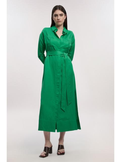 KAREN MILLEN Viscose Linen Woven Belted Shirt Dress