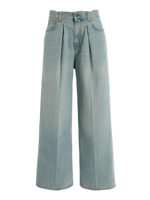 HAIKURE Candy Pleated Stretch Low-Rise Wide-Leg Jeans light wash