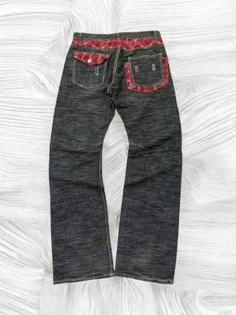 Hysteric Glamour Distressed Bee Bell Floral Red Pattern Accents Style Denim